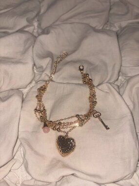 Free People Vintage Heart Locket & Key Multi-Strand Charm Bracelet